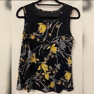 Floral Sleeveless Top - Navy and Yellow